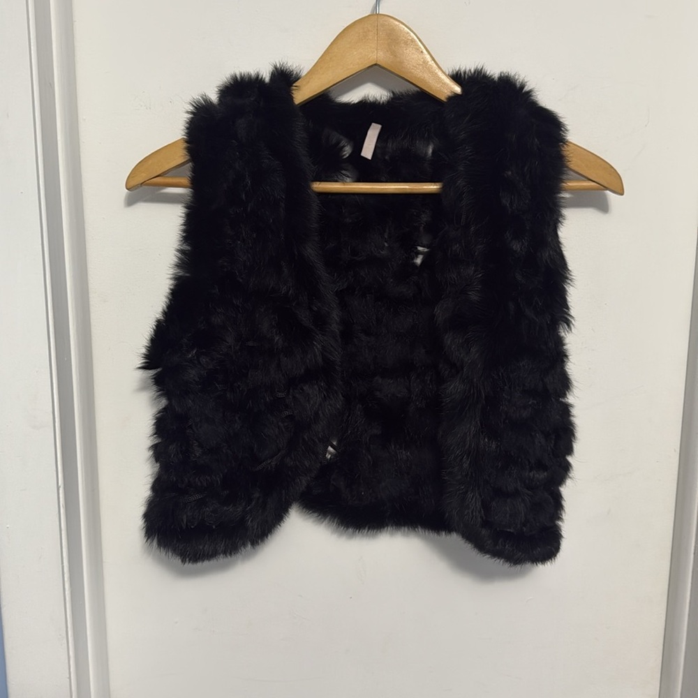 Black Rabbit Fur Cropped Vest